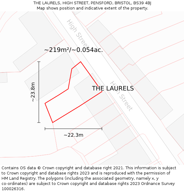 THE LAURELS, HIGH STREET, PENSFORD, BRISTOL, BS39 4BJ: Plot and title map