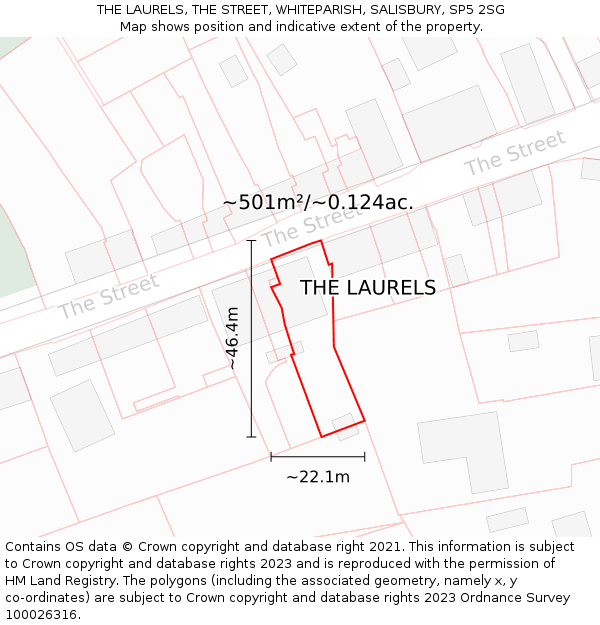 THE LAURELS, THE STREET, WHITEPARISH, SALISBURY, SP5 2SG: Plot and title map