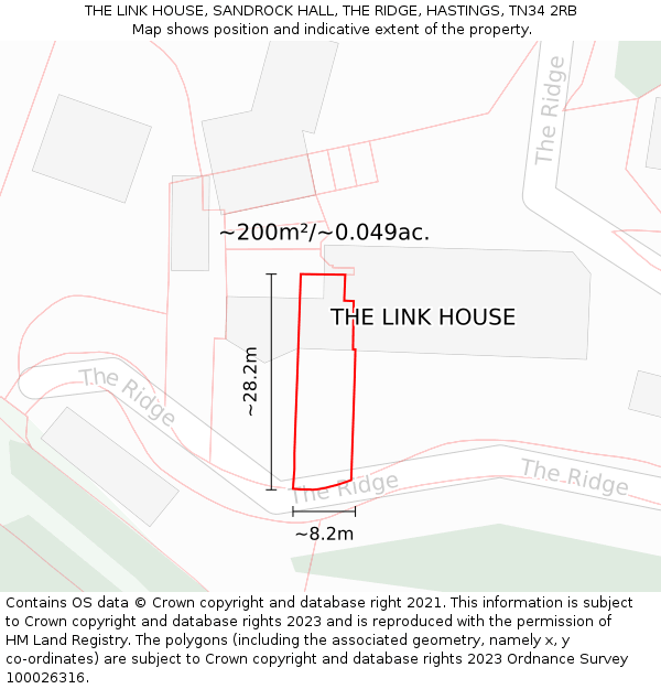 THE LINK HOUSE, SANDROCK HALL, THE RIDGE, HASTINGS, TN34 2RB: Plot and title map
