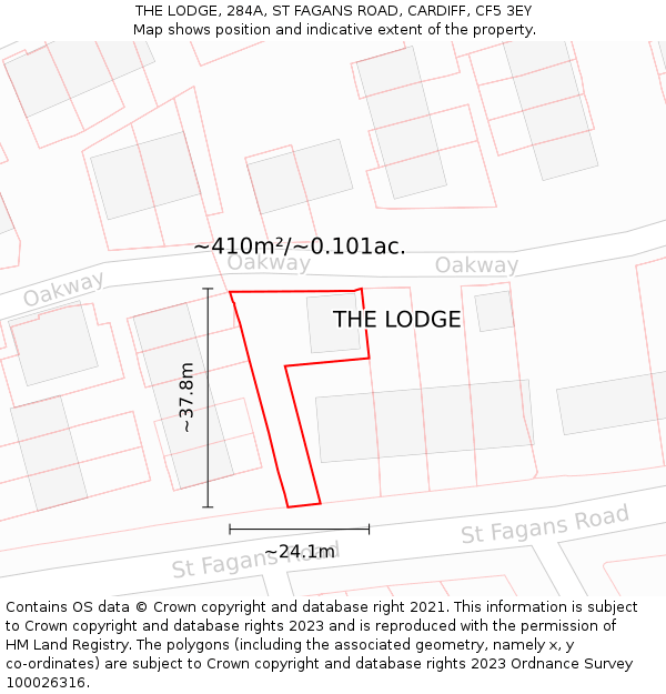 THE LODGE, 284A, ST FAGANS ROAD, CARDIFF, CF5 3EY: Plot and title map