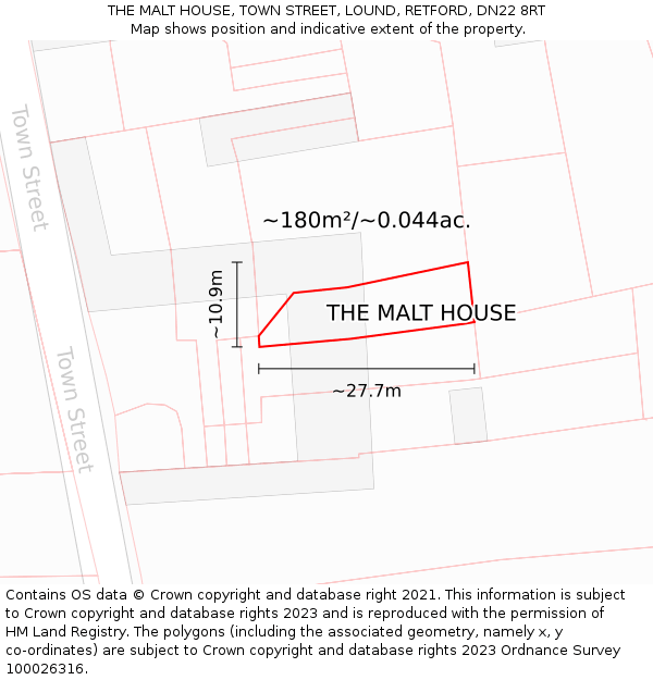 THE MALT HOUSE, TOWN STREET, LOUND, RETFORD, DN22 8RT: Plot and title map