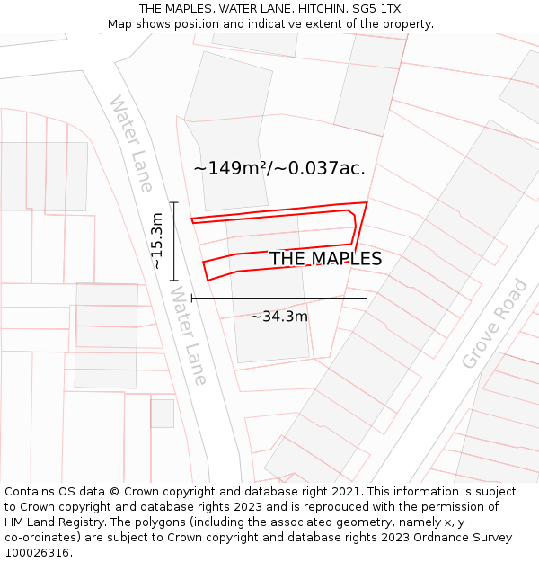 THE MAPLES, WATER LANE, HITCHIN, SG5 1TX: Plot and title map