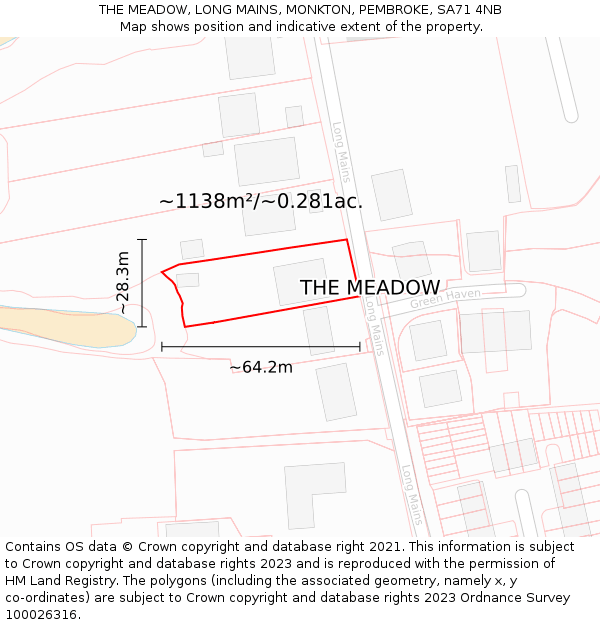 THE MEADOW, LONG MAINS, MONKTON, PEMBROKE, SA71 4NB: Plot and title map
