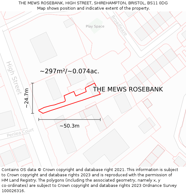 THE MEWS ROSEBANK, HIGH STREET, SHIREHAMPTON, BRISTOL, BS11 0DG: Plot and title map