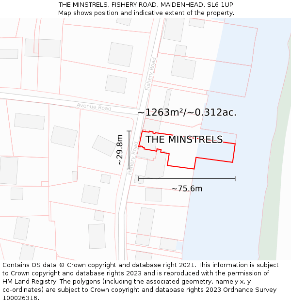 THE MINSTRELS, FISHERY ROAD, MAIDENHEAD, SL6 1UP: Plot and title map
