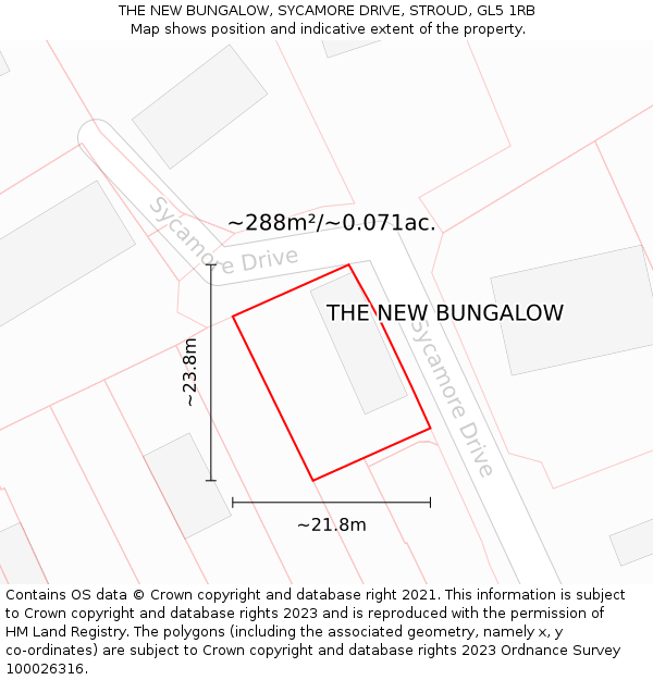 THE NEW BUNGALOW, SYCAMORE DRIVE, STROUD, GL5 1RB: Plot and title map
