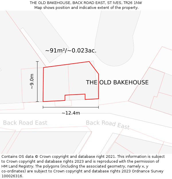 THE OLD BAKEHOUSE, BACK ROAD EAST, ST IVES, TR26 1NW: Plot and title map