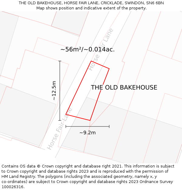 THE OLD BAKEHOUSE, HORSE FAIR LANE, CRICKLADE, SWINDON, SN6 6BN: Plot and title map
