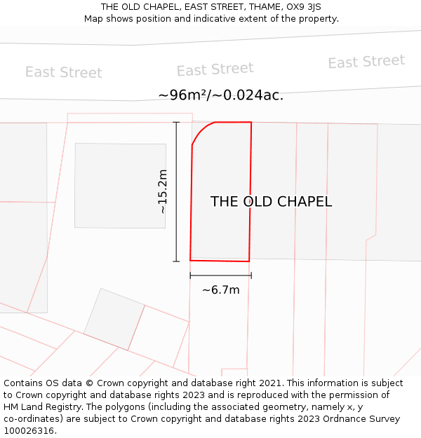 THE OLD CHAPEL, EAST STREET, THAME, OX9 3JS: Plot and title map