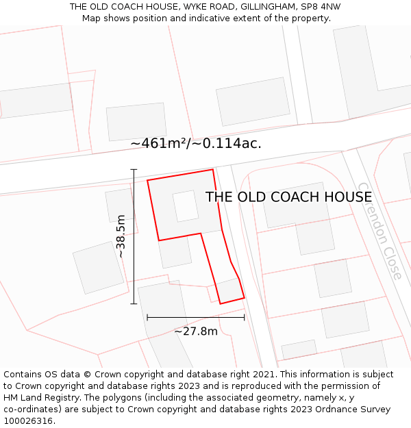 THE OLD COACH HOUSE, WYKE ROAD, GILLINGHAM, SP8 4NW: Plot and title map