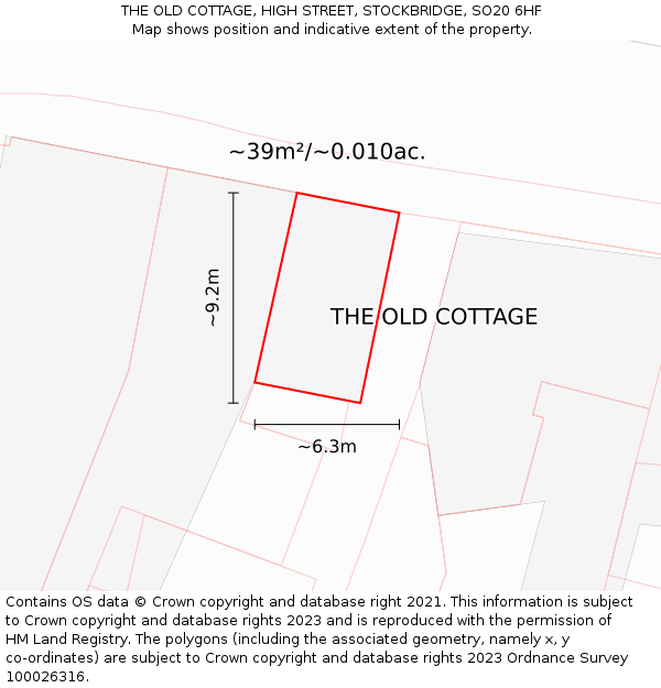 THE OLD COTTAGE, HIGH STREET, STOCKBRIDGE, SO20 6HF: Plot and title map
