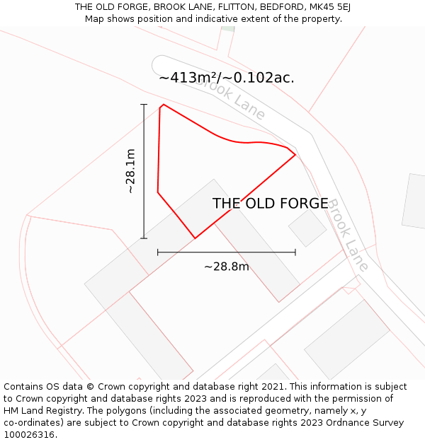 THE OLD FORGE, BROOK LANE, FLITTON, BEDFORD, MK45 5EJ: Plot and title map