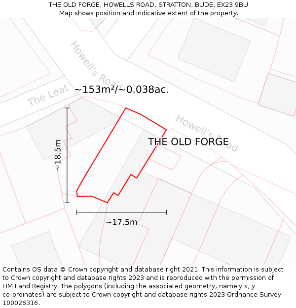 THE OLD FORGE, HOWELLS ROAD, STRATTON, BUDE, EX23 9BU: Plot and title map