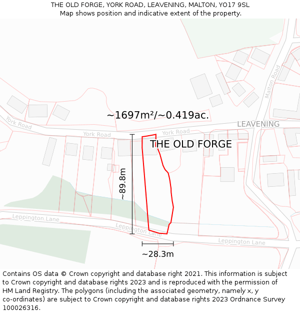 THE OLD FORGE, YORK ROAD, LEAVENING, MALTON, YO17 9SL: Plot and title map