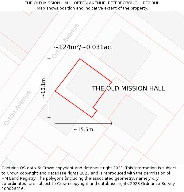 THE OLD MISSION HALL, ORTON AVENUE, PETERBOROUGH, PE2 9HL: Plot and title map