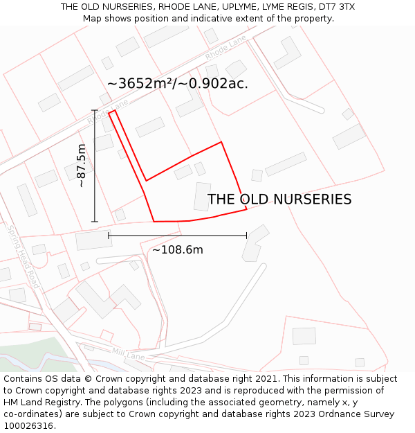 THE OLD NURSERIES, RHODE LANE, UPLYME, LYME REGIS, DT7 3TX: Plot and title map