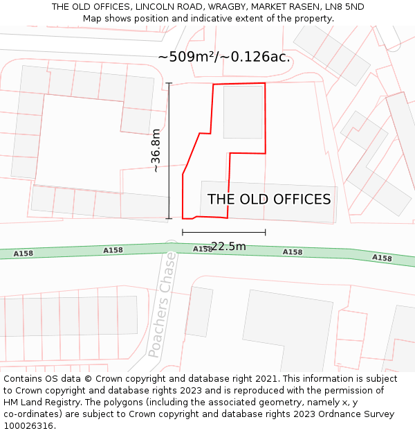 THE OLD OFFICES, LINCOLN ROAD, WRAGBY, MARKET RASEN, LN8 5ND: Plot and title map