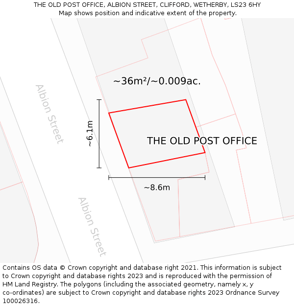 THE OLD POST OFFICE, ALBION STREET, CLIFFORD, WETHERBY, LS23 6HY: Plot and title map