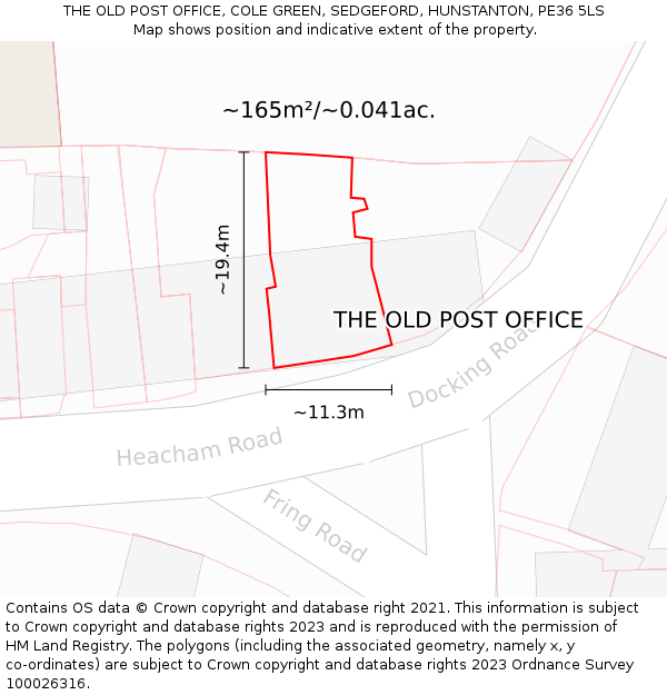 THE OLD POST OFFICE, COLE GREEN, SEDGEFORD, HUNSTANTON, PE36 5LS: Plot and title map