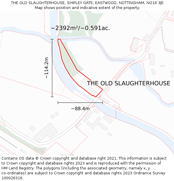 THE OLD SLAUGHTERHOUSE, SHIPLEY GATE, EASTWOOD, NOTTINGHAM, NG16 3JE: Plot and title map