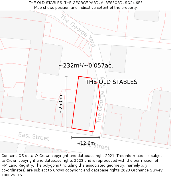 THE OLD STABLES, THE GEORGE YARD, ALRESFORD, SO24 9EF: Plot and title map
