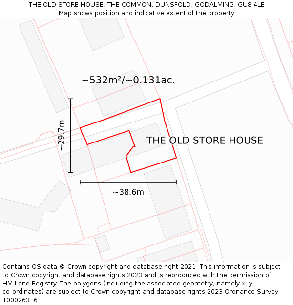 THE OLD STORE HOUSE, THE COMMON, DUNSFOLD, GODALMING, GU8 4LE: Plot and title map