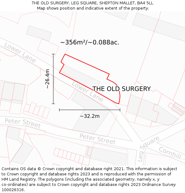 THE OLD SURGERY, LEG SQUARE, SHEPTON MALLET, BA4 5LL: Plot and title map