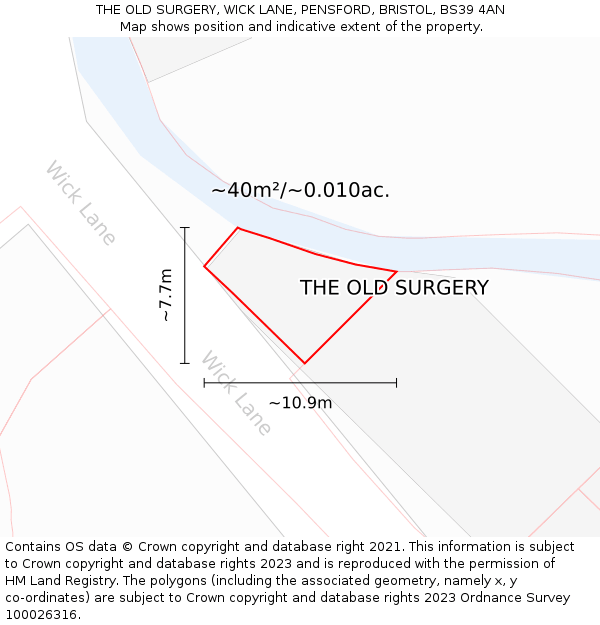 THE OLD SURGERY, WICK LANE, PENSFORD, BRISTOL, BS39 4AN: Plot and title map