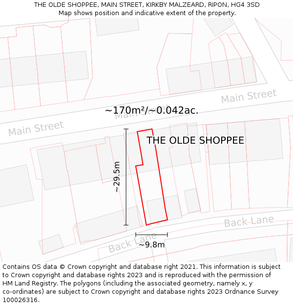 THE OLDE SHOPPEE, MAIN STREET, KIRKBY MALZEARD, RIPON, HG4 3SD: Plot and title map