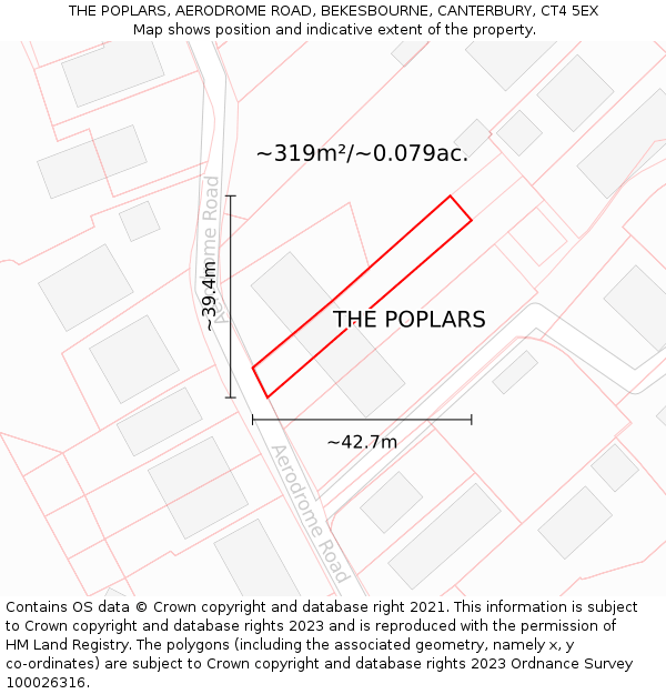 THE POPLARS, AERODROME ROAD, BEKESBOURNE, CANTERBURY, CT4 5EX: Plot and title map