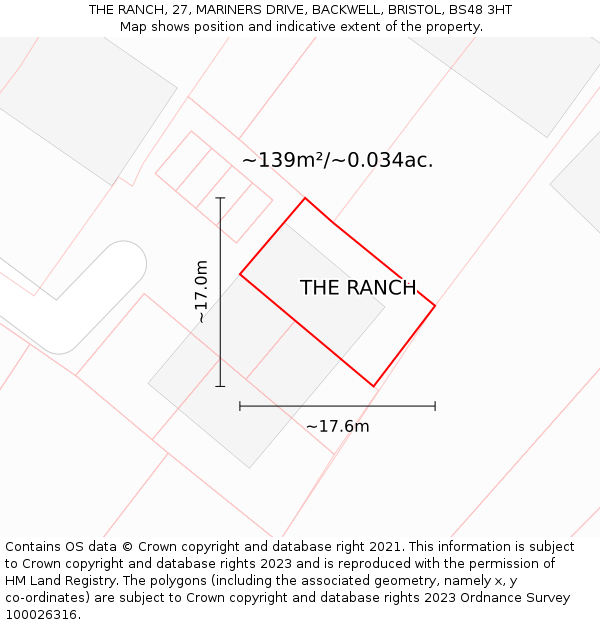 THE RANCH, 27, MARINERS DRIVE, BACKWELL, BRISTOL, BS48 3HT: Plot and title map