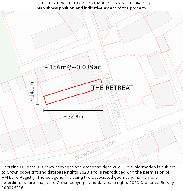 THE RETREAT, WHITE HORSE SQUARE, STEYNING, BN44 3GQ: Plot and title map