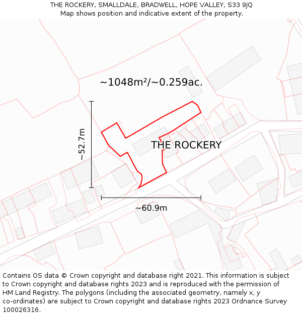 THE ROCKERY, SMALLDALE, BRADWELL, HOPE VALLEY, S33 9JQ: Plot and title map