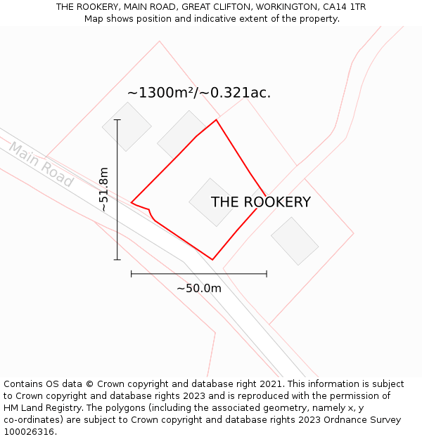 THE ROOKERY, MAIN ROAD, GREAT CLIFTON, WORKINGTON, CA14 1TR: Plot and title map