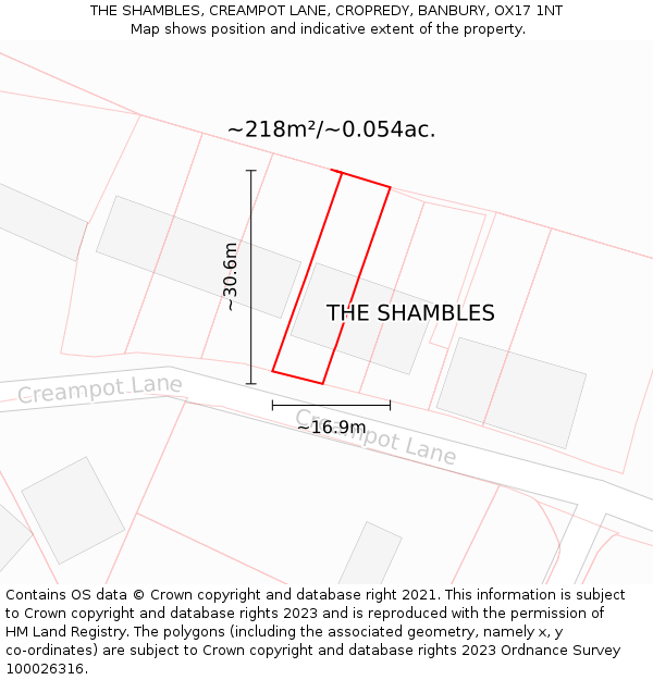 THE SHAMBLES, CREAMPOT LANE, CROPREDY, BANBURY, OX17 1NT: Plot and title map