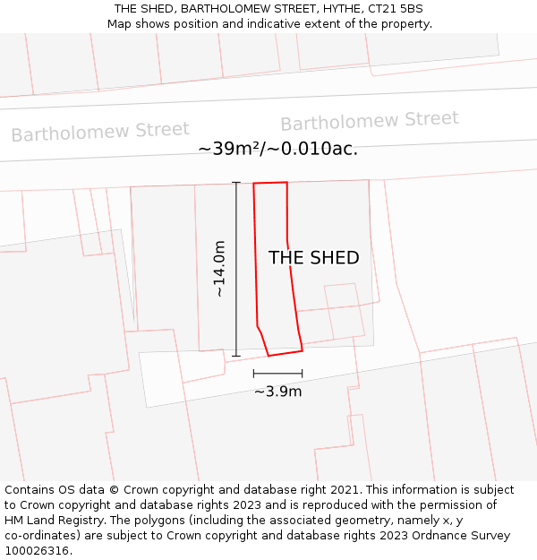 THE SHED, BARTHOLOMEW STREET, HYTHE, CT21 5BS: Plot and title map
