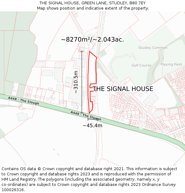 THE SIGNAL HOUSE, GREEN LANE, STUDLEY, B80 7EY: Plot and title map