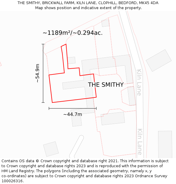 THE SMITHY, BRICKWALL FARM, KILN LANE, CLOPHILL, BEDFORD, MK45 4DA: Plot and title map