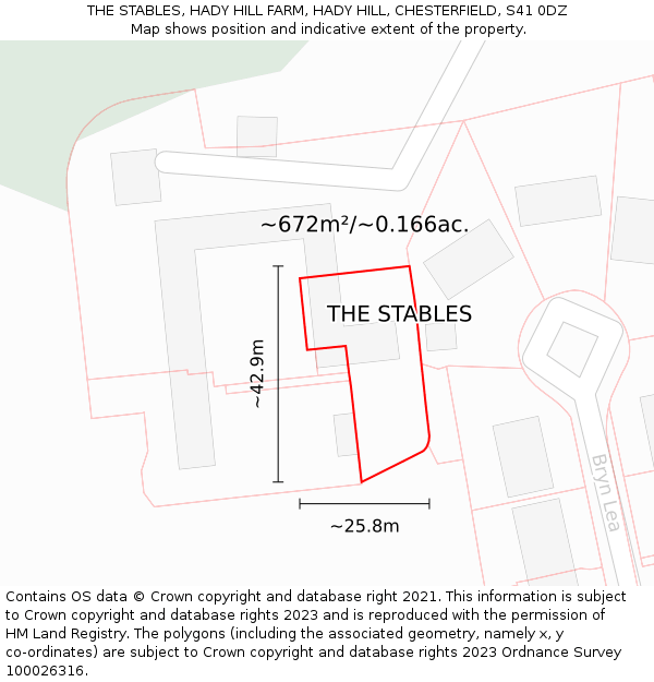 THE STABLES, HADY HILL FARM, HADY HILL, CHESTERFIELD, S41 0DZ: Plot and title map