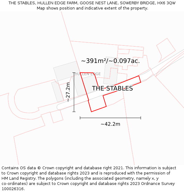 THE STABLES, HULLEN EDGE FARM, GOOSE NEST LANE, SOWERBY BRIDGE, HX6 3QW: Plot and title map
