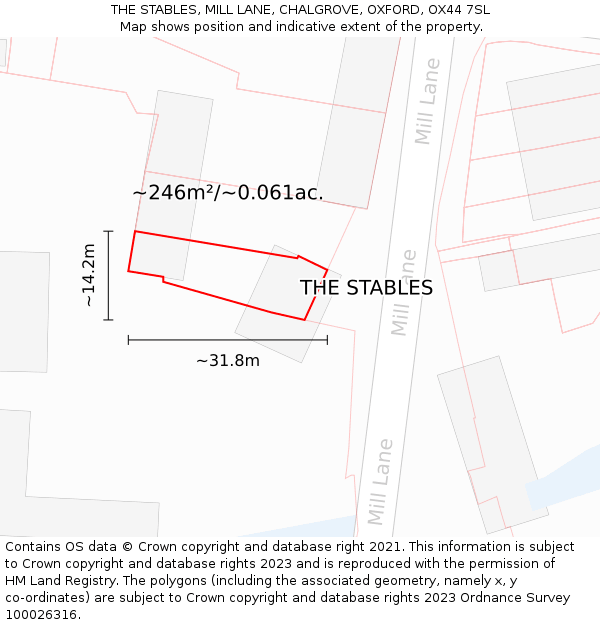 THE STABLES, MILL LANE, CHALGROVE, OXFORD, OX44 7SL: Plot and title map