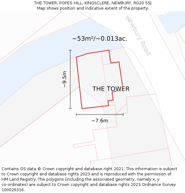 THE TOWER, POPES HILL, KINGSCLERE, NEWBURY, RG20 5SJ: Plot and title map
