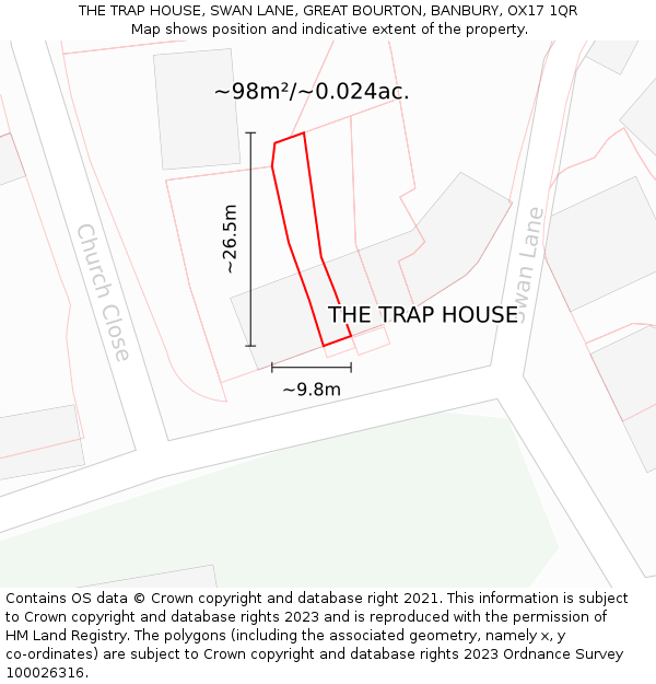 THE TRAP HOUSE, SWAN LANE, GREAT BOURTON, BANBURY, OX17 1QR: Plot and title map