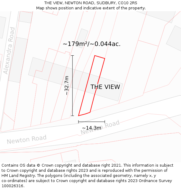 THE VIEW, NEWTON ROAD, SUDBURY, CO10 2RS: Plot and title map