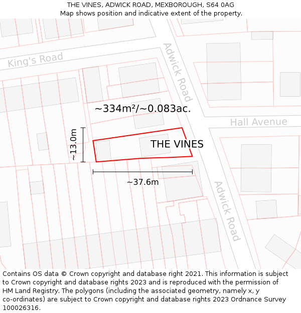 THE VINES, ADWICK ROAD, MEXBOROUGH, S64 0AG: Plot and title map
