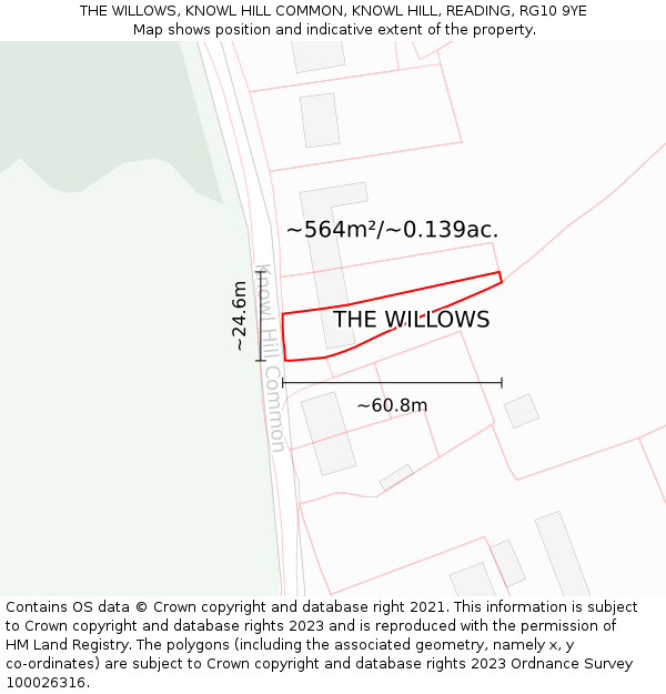 THE WILLOWS, KNOWL HILL COMMON, KNOWL HILL, READING, RG10 9YE: Plot and title map