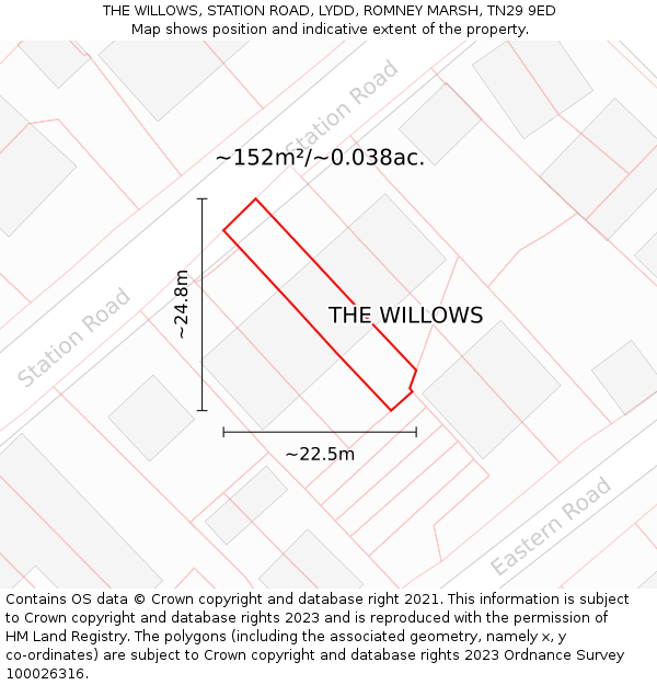 THE WILLOWS, STATION ROAD, LYDD, ROMNEY MARSH, TN29 9ED: Plot and title map