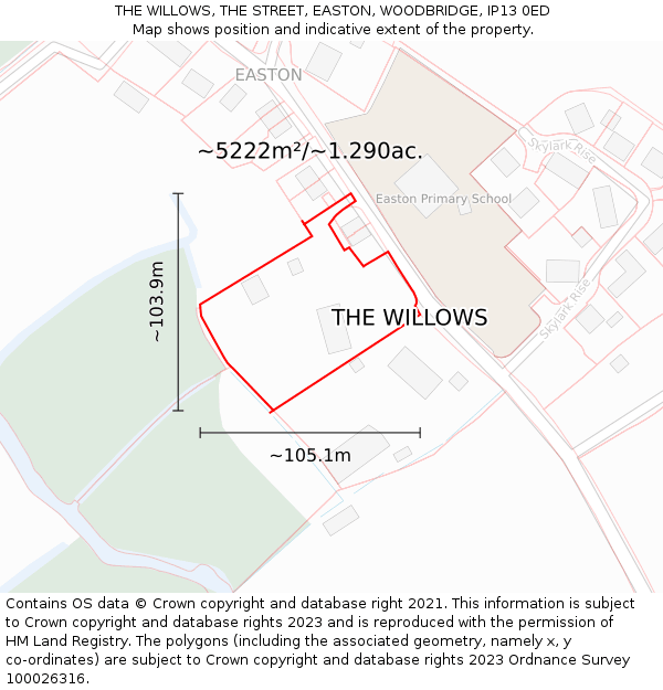 THE WILLOWS, THE STREET, EASTON, WOODBRIDGE, IP13 0ED: Plot and title map