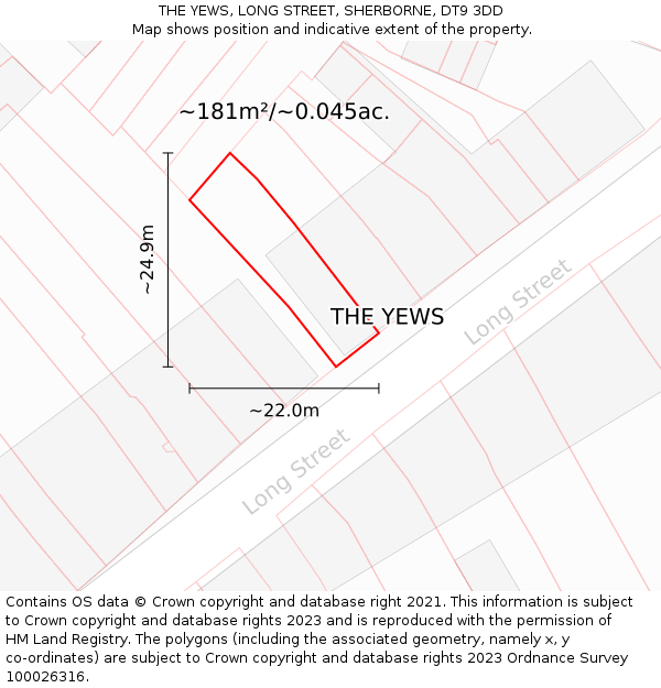THE YEWS, LONG STREET, SHERBORNE, DT9 3DD: Plot and title map
