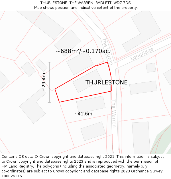 THURLESTONE, THE WARREN, RADLETT, WD7 7DS: Plot and title map